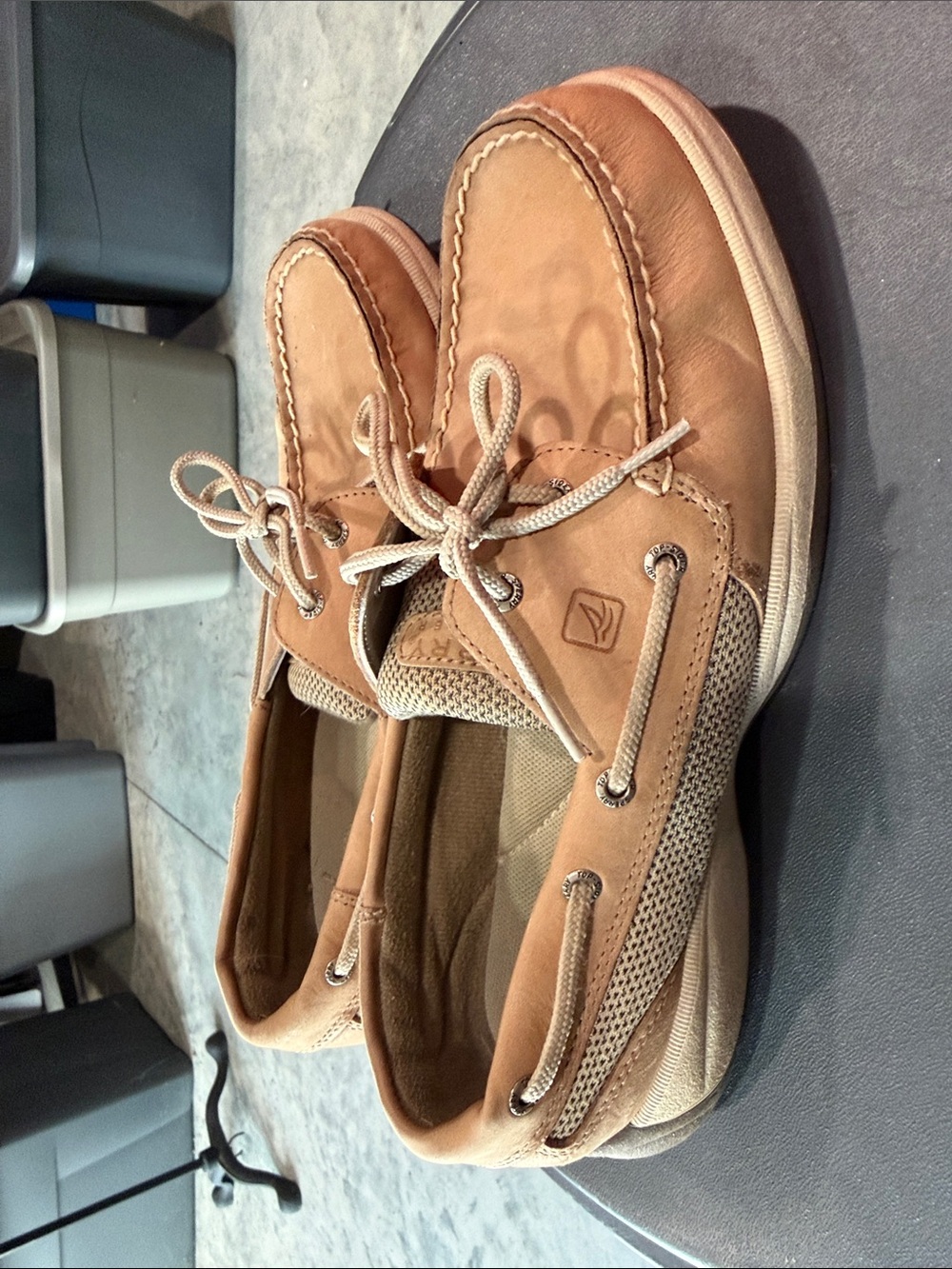 Sperry women’s  Tan Leather & Mesh Lace-Up Boat Shoes